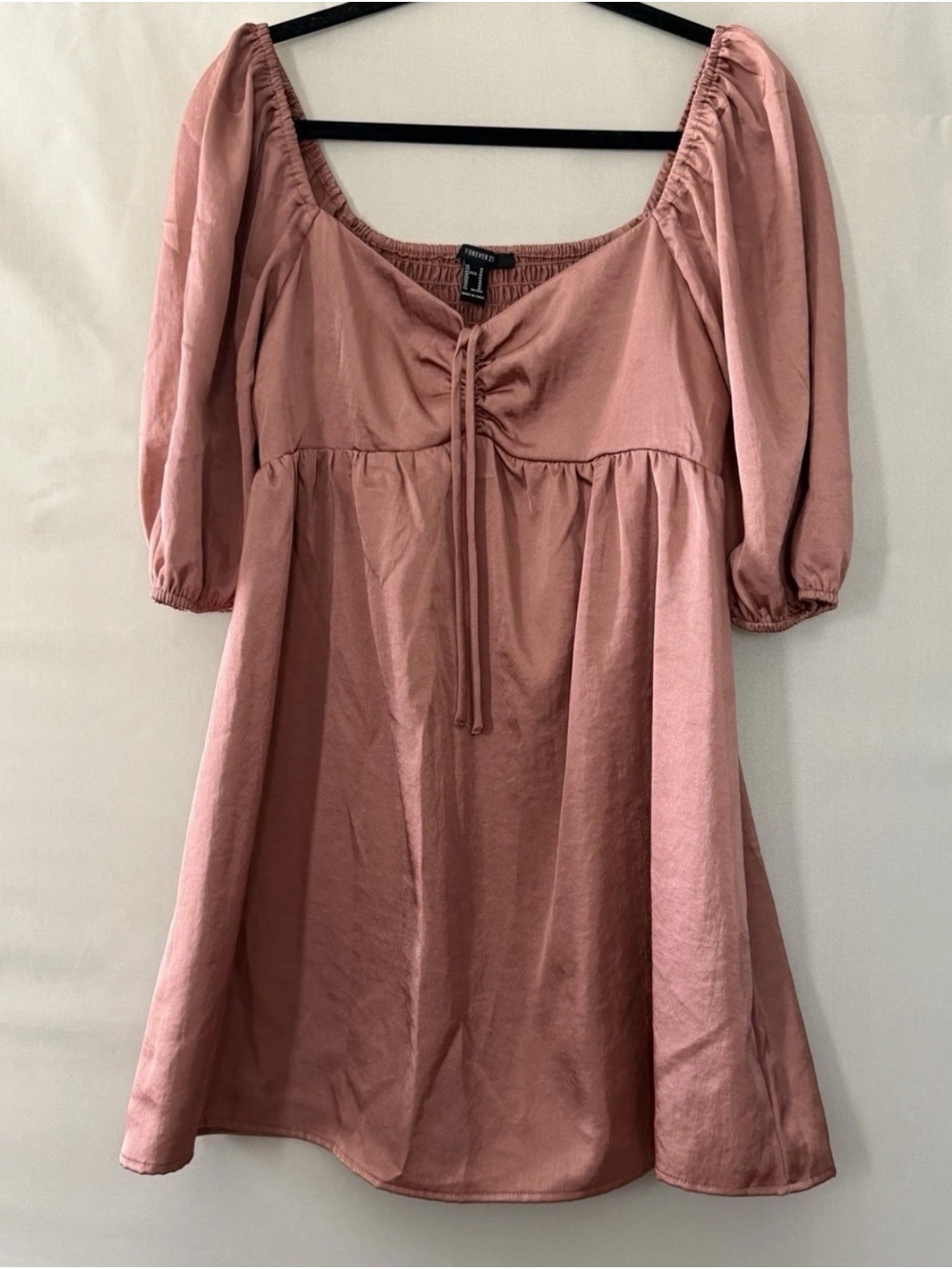 FOREVER 21 brown Square Neck Puff Sleeve Short A-Line Dress M 100% Polyester